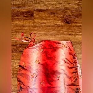 Orange Ombre Satin Butterfly Print Skirt